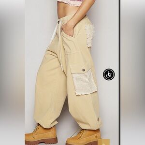 POL Tan Cargo Pants with Crochet Detail